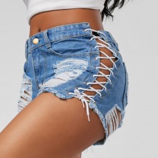 Basic Lace Up Casual Sexy Denim Shorts
