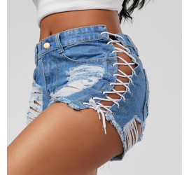 Basic Lace Up Casual Sexy Denim Shorts