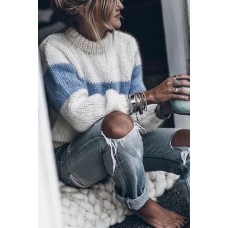 High Neck Color Block Patchwork Sweaters