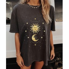 Casual Sun Moon Print T-shirt