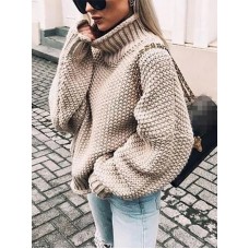 Daily Casual Pure Colour High Collar Long Sleeve Sweater
