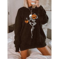 Basic long-sleeved sweatshirt with skull pumpkin print